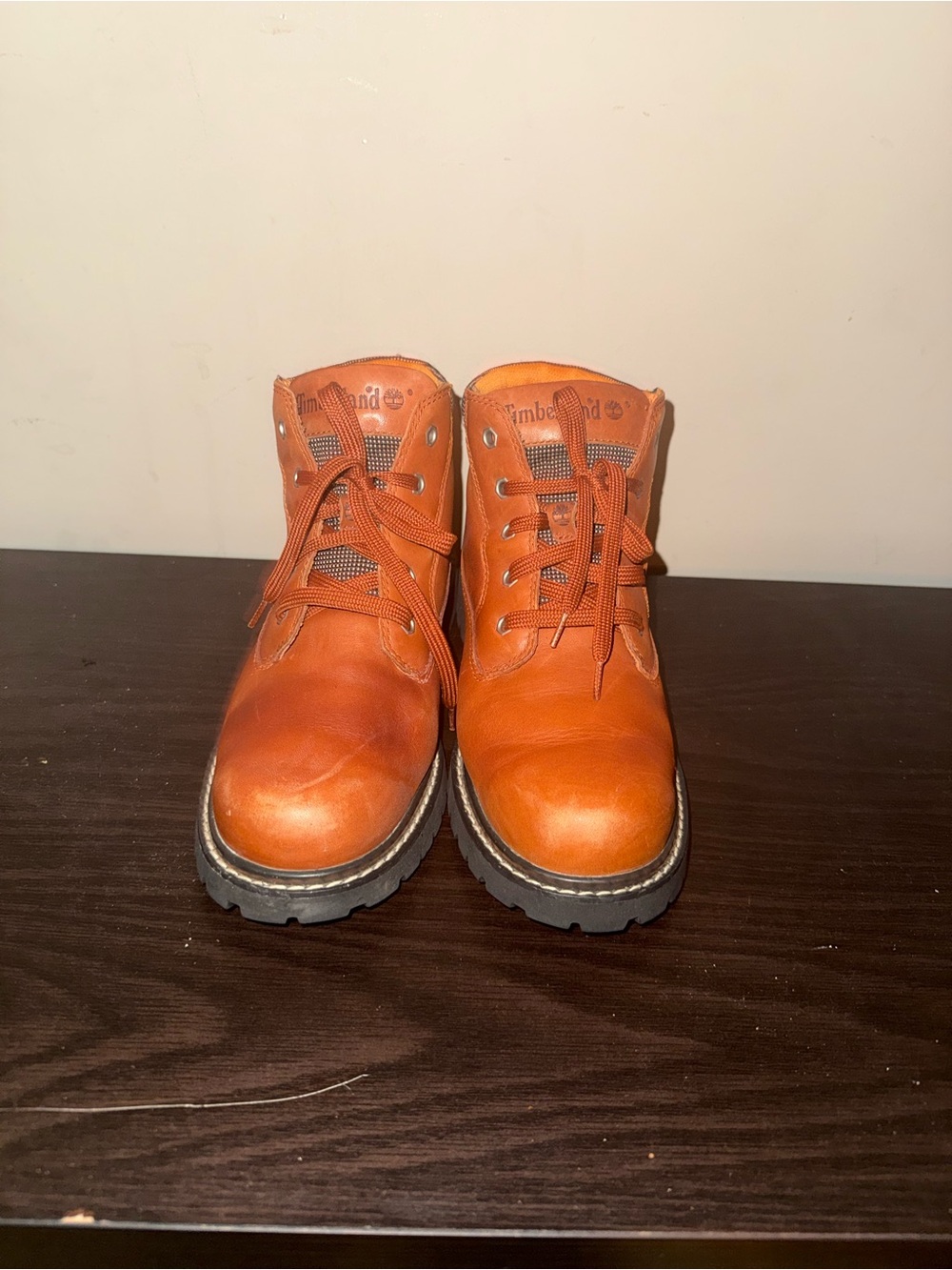 Timberland Orange-Brown Leather Lace-Up Work Boots